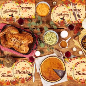 Thanksgiving Party Supplies Tableware Set, Fall Turkey Dinner Plates, Dessert Plates, Napkins for Happy Thanksgiving Party Decorations, Serve 16