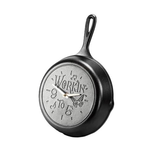 Lodge 9 inch Skillet Clock Inspired by Dolly Parton hit Song 9 to 5" - for Decorative Use Only - Hand Wash, Collector's Piece, 1 AA Battery Required (not Included).