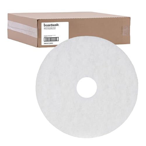 Boardwalk Polishing Floor Pads, 16" Diameter, White, 5/Carton