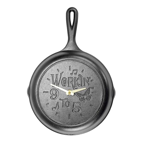 Lodge 9 inch Skillet Clock Inspired by Dolly Parton hit Song 9 to 5" - for Decorative Use Only - Hand Wash, Collector's Piece, 1 AA Battery Required (not Included).