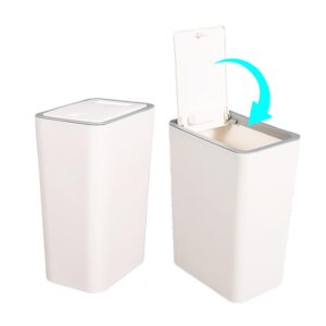 fanmhy 2 pack bathroom trash can with lid, 4.0 gallon / 15 liter small garbage can with press top lid, plastic wastebasket with pop-up lid for toilet, office, bedroom, living room, white