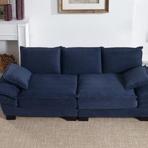 Modern Loveseat Couch Sofa,89'' Corduroy Upholstered 2-Seat Sofa, Sectional Love Seat Furniture with 2 Pillows with Movable Armrest, Deep Couches for Living Room,Navy Blue