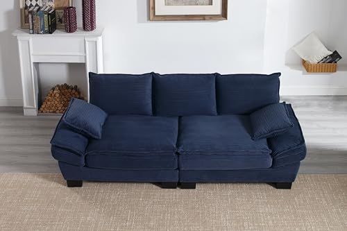 Modern Loveseat Couch Sofa,89'' Corduroy Upholstered 2-Seat Sofa, Sectional Love Seat Furniture with 2 Pillows with Movable Armrest, Deep Couches for Living Room,Navy Blue