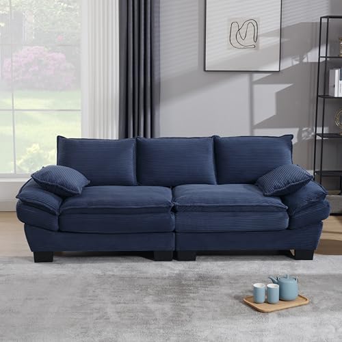 Modern Loveseat Couch Sofa,89'' Corduroy Upholstered 2-Seat Sofa, Sectional Love Seat Furniture with 2 Pillows with Movable Armrest, Deep Couches for Living Room,Navy Blue