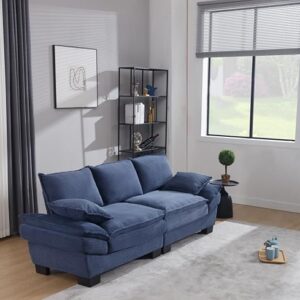 Modern Loveseat Couch Sofa,89'' Corduroy Upholstered 2-Seat Sofa, Sectional Love Seat Furniture with 2 Pillows with Movable Armrest, Deep Couches for Living Room,Navy Blue