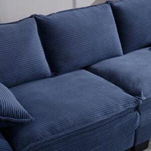 Modern Loveseat Couch Sofa,89'' Corduroy Upholstered 2-Seat Sofa, Sectional Love Seat Furniture with 2 Pillows with Movable Armrest, Deep Couches for Living Room,Navy Blue