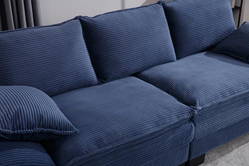 Modern Loveseat Couch Sofa,89'' Corduroy Upholstered 2-Seat Sofa, Sectional Love Seat Furniture with 2 Pillows with Movable Armrest, Deep Couches for Living Room,Navy Blue