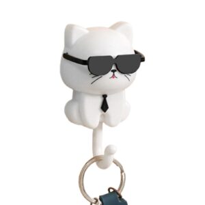 Cat Hooks - Long Lasting Cat Key Holder, Kitten Coat Hooks | Cute Cat Key Hook With Sunglasses Adhesive, Adhesive Coat Wall Mounted Hook, Multipurpose Coat Hooks Key Holder For Wall Coat Bag Scarf Hat