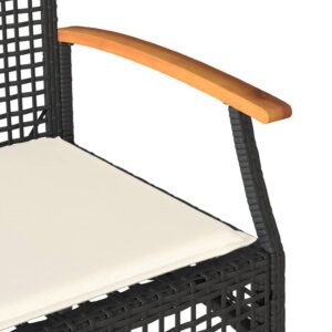 MINERWALL Patio Bench with Cushion Black Poly Rattan Acacia Wood,Comfortable Patio Bench with Padded Cushion and Durable Rattan Frame for Outdoor Use Patio Benches, Outdoor Furniture, Outdoor Benches