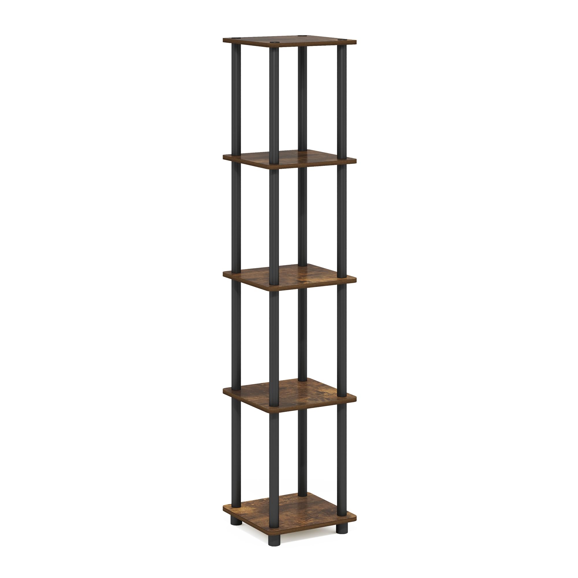 Furinno Turn-N-Tube 5-Tier Corner Square Rack Display Shelf, Amber Pine/Black