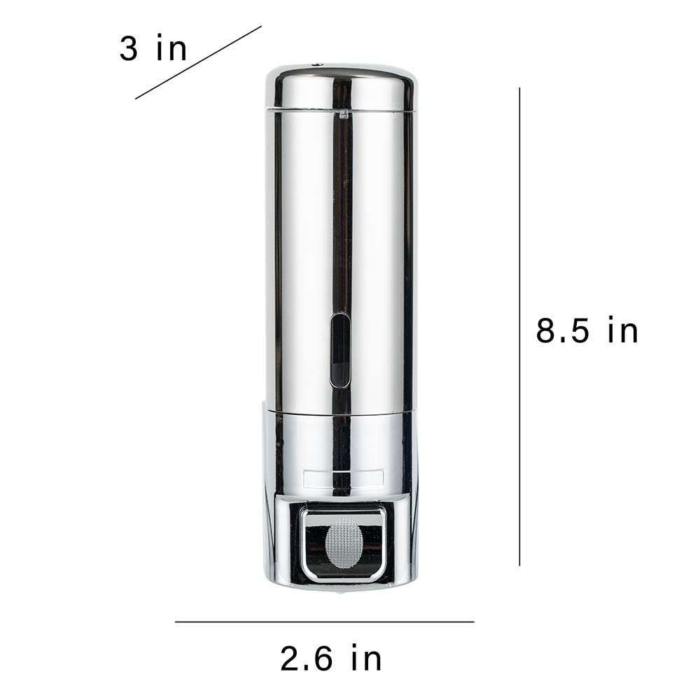 Adhesive Soap Dispenser 300ML Drill Free with Adhesive or Wall Mount with Screws,Manual Dispenser Shampoo Shower for Kitchen Bathrooms,Stainless Steel