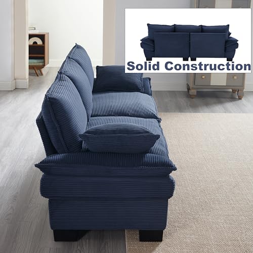 Modern Loveseat Couch Sofa,89'' Corduroy Upholstered 2-Seat Sofa, Sectional Love Seat Furniture with 2 Pillows with Movable Armrest, Deep Couches for Living Room,Navy Blue