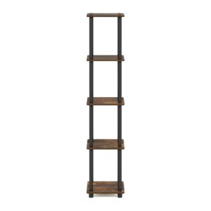 Furinno Turn-N-Tube 5-Tier Corner Square Rack Display Shelf, Amber Pine/Black