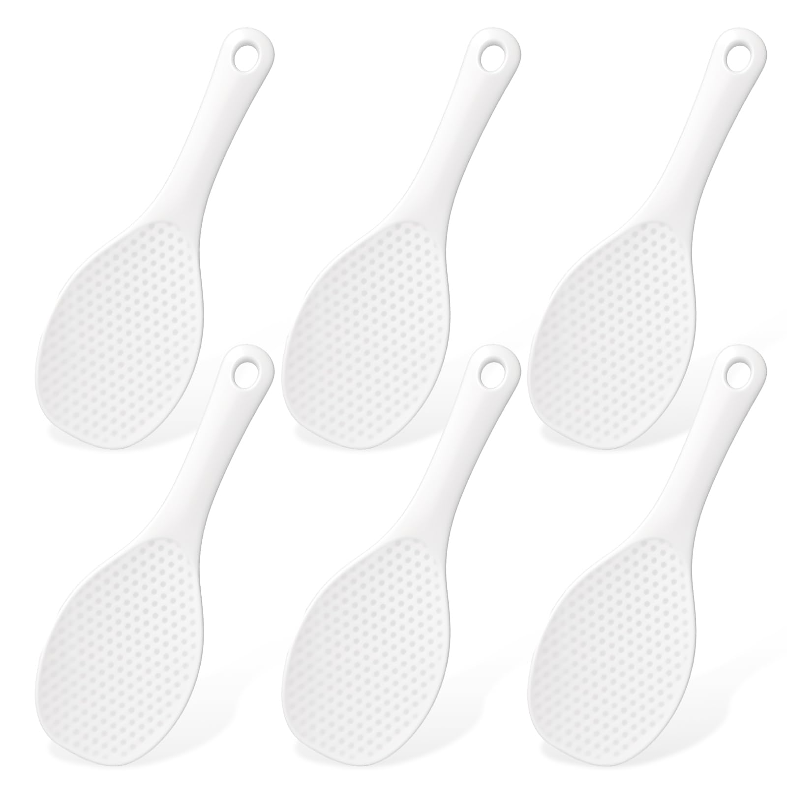 6 Pcs White Plastic Rice Paddle Non Stick Standing Rice Spoon Heat Resistant Rice Cooker Spoon Large Plastic Rice Spatula 7.5 Inch