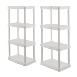 black & yellow, 4-tier light-use plastic storage shelving unit (white), 50lbs per shelf capacity (47”h x 22.1”w x 14.3”d), for indoor storage and organization [2-pack]