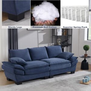 Modern Loveseat Couch Sofa,89'' Corduroy Upholstered 2-Seat Sofa, Sectional Love Seat Furniture with 2 Pillows with Movable Armrest, Deep Couches for Living Room,Navy Blue