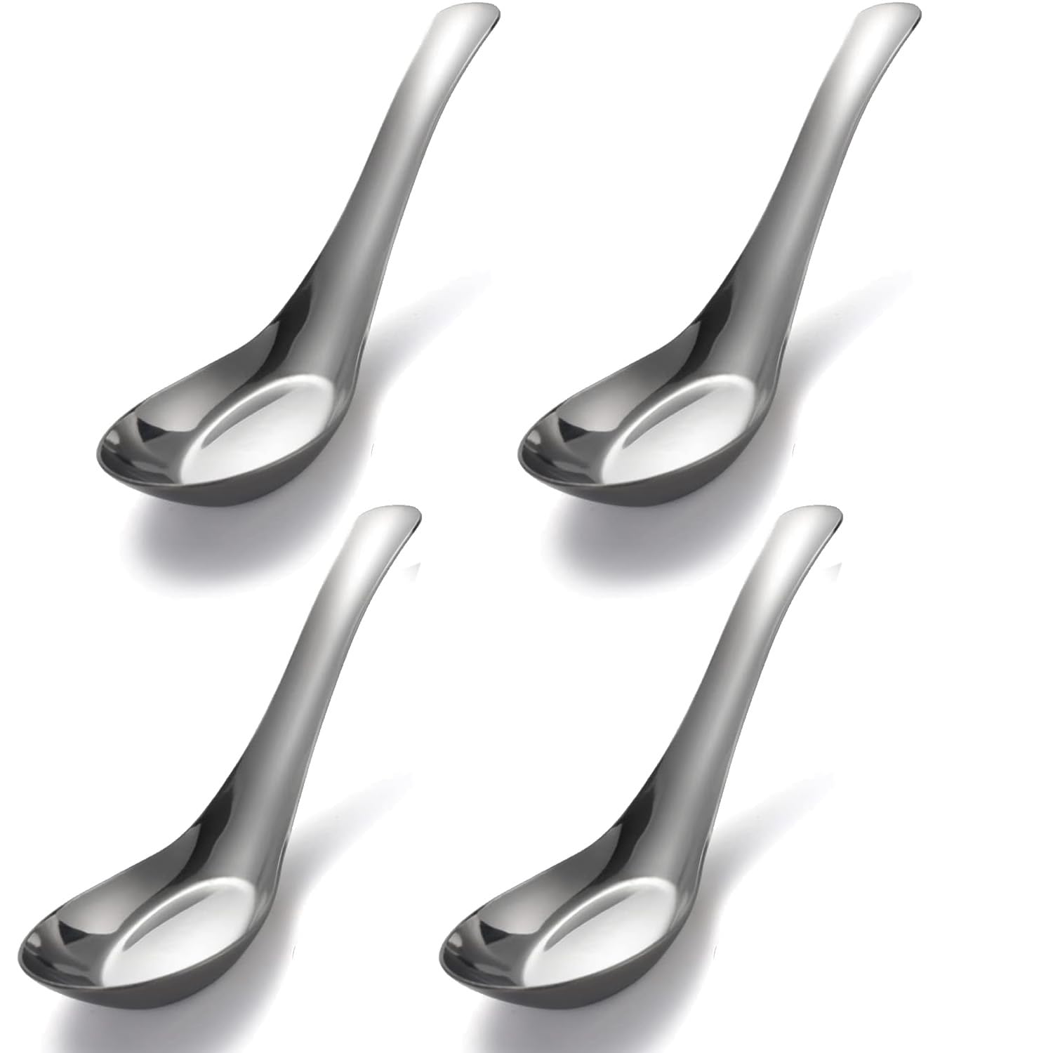 4Pcs Soup Spoons Stainless Steel Spoons Chinese Soup Spoons Mirror Polished Asian Soup Spoons Set of 4 Dinner Spoons for Ramen Pho Wonton Dumpling Noodles Bouillon Dessert Cereal Thai Miso