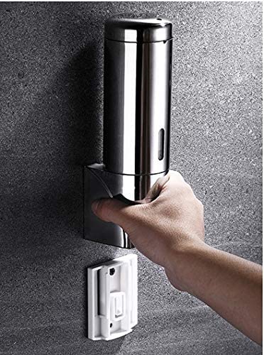 Adhesive Soap Dispenser 300ML Drill Free with Adhesive or Wall Mount with Screws,Manual Dispenser Shampoo Shower for Kitchen Bathrooms,Stainless Steel