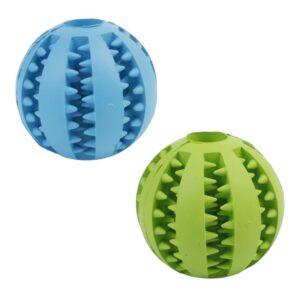 dog chew ball toy(2 pack), interactive dental cleaning ball with spikes, durable and tough, ideal for small and medium dog (blue & green)