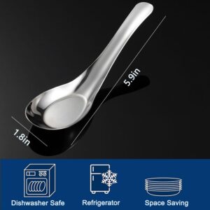 4Pcs Soup Spoons Stainless Steel Spoons Chinese Soup Spoons Mirror Polished Asian Soup Spoons Set of 4 Dinner Spoons for Ramen Pho Wonton Dumpling Noodles Bouillon Dessert Cereal Thai Miso