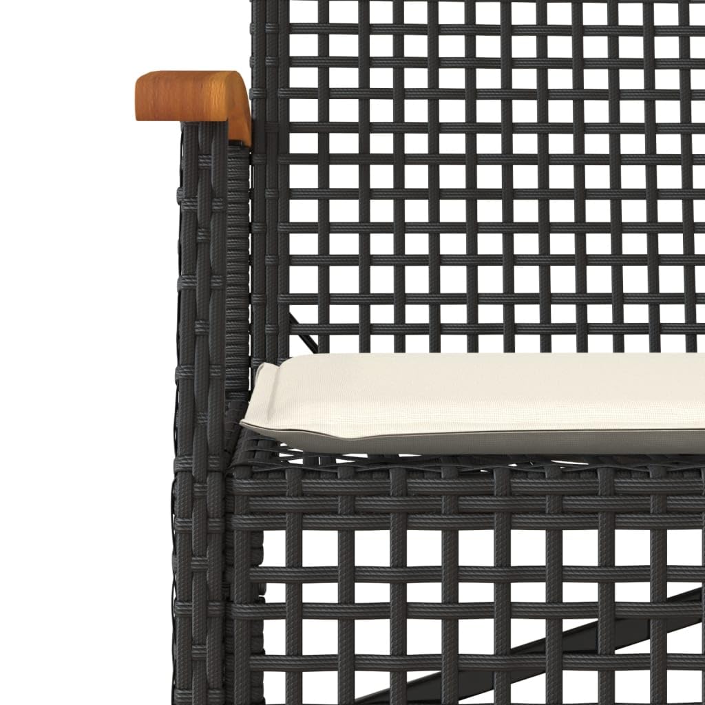 MINERWALL Patio Bench with Cushion Black Poly Rattan Acacia Wood,Comfortable Patio Bench with Padded Cushion and Durable Rattan Frame for Outdoor Use Patio Benches, Outdoor Furniture, Outdoor Benches