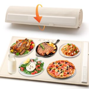 Food Warming Mat, Electric Warming Tray Full Surface for Keep Food Warm, Foldable Heater Food Pad with 3 Temperature Settings, Food Warmer for Parties Buffets Gatherings Holidays Daily Use, White