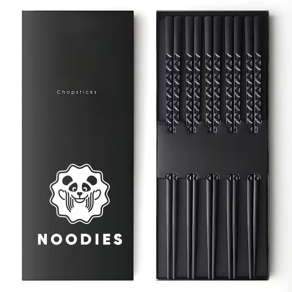 Noodies Reusable Chopsticks – 5 Pairs Premium Fiberglass, Bold Geometric Design, Lightweight & Durable – 9.64 Inch, Dishwasher Safe – Ideal for Sushi, Asian Cuisine, and Daily Use – Gift Set