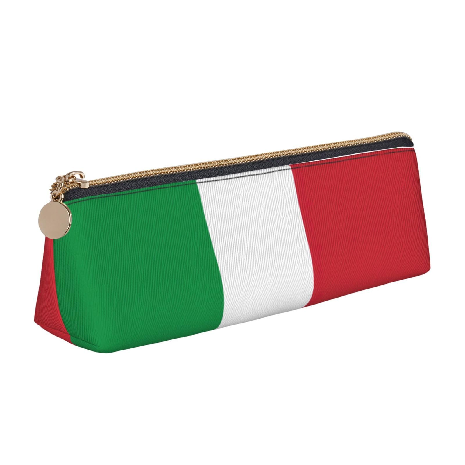 JIPOFD Italian Flag Creative Triangular Leather Pencil Case Is Light And Convenient With Large Storage Capacity