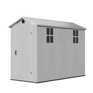 Patiowell 4' x 8' Outdoor Storage Shed with Floor, Plastic Shed Outside Resin Tool Shed with Two Windows and Lockable Door for Backyard Garden Patio Lawn, Light Grey (Fit-it Shed)