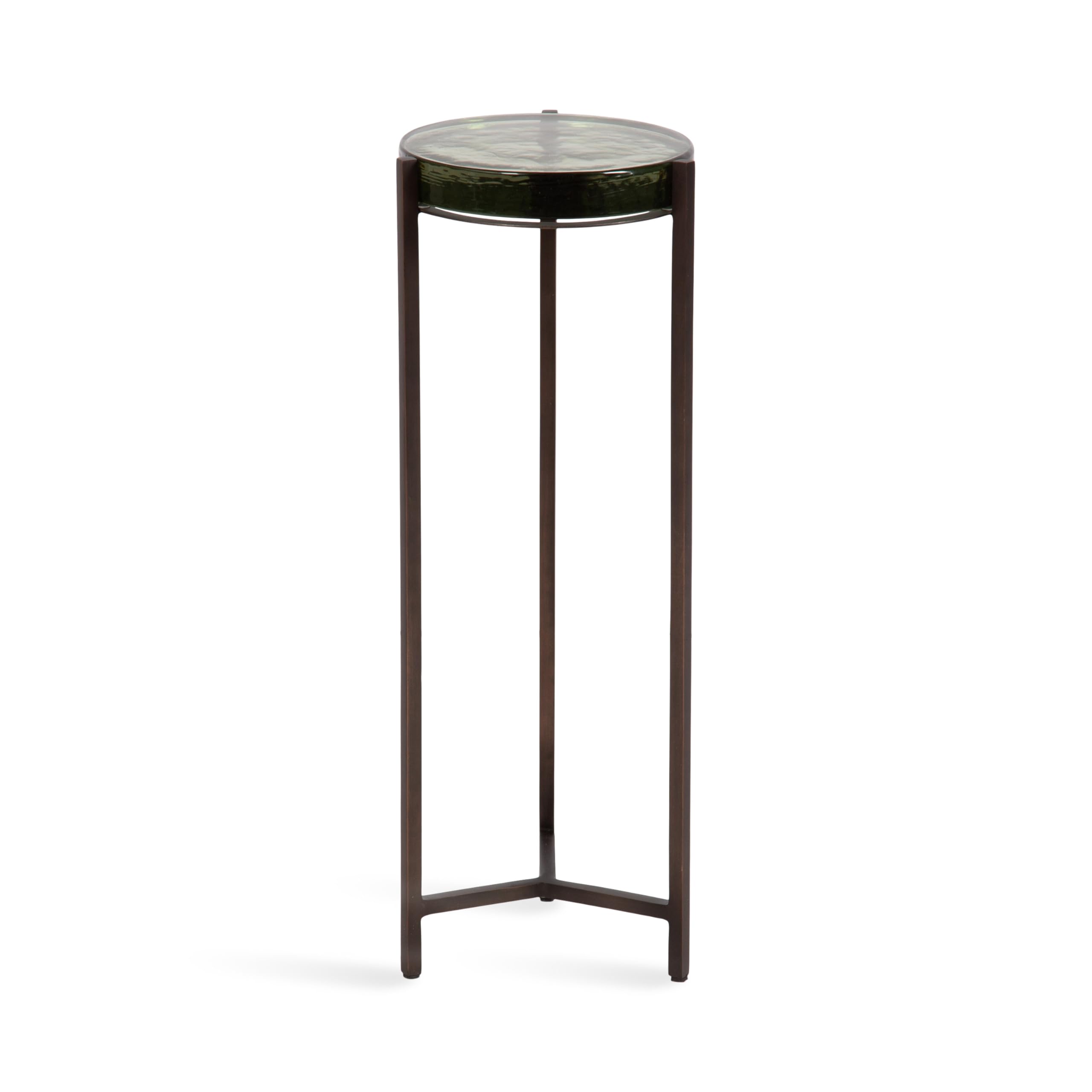 Kate and Laurel Aguilar Modern Drink Table, 9 x 9 x 23, Sage Green Glass and Bronze, Unique Round Glass Mini Table for Use as Bathroom Accent Table or Pedestal Martini Table