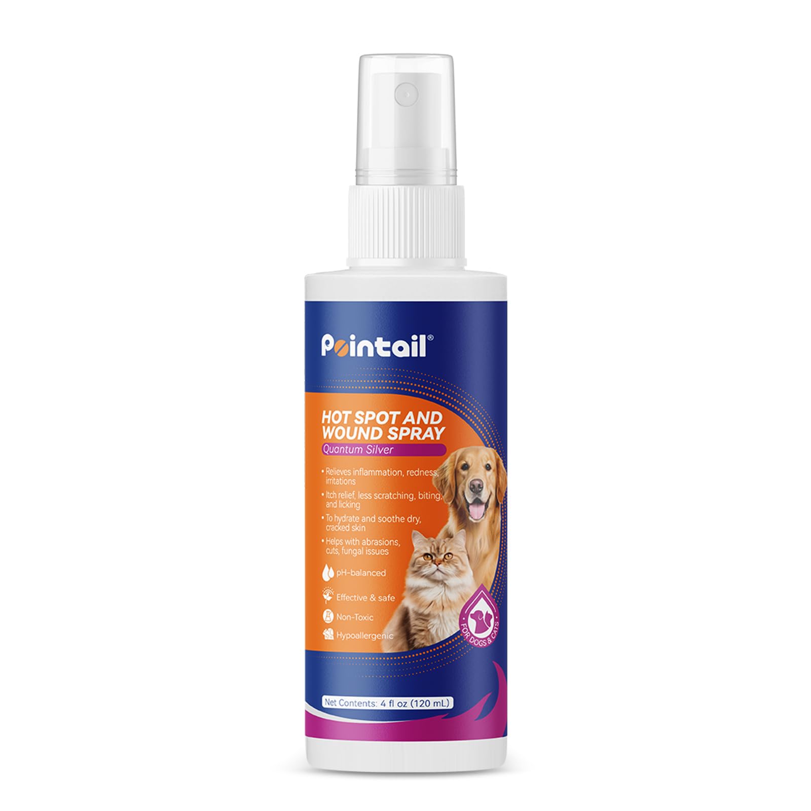 pointail Hot Spot Spray for Dogs and Cats, Hot Spot Treatment for Dogs for Itch Relief, Allergies, Chewing, Infections, Wound Care Spray for All Animals, 4oz