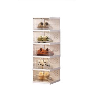 oohfaice 5-tier corner shoe rack storage organizer, narrow shoe shelf for closet entryway, free standing cabinet with clear door, plastic space saving foldable shoe stand, clear