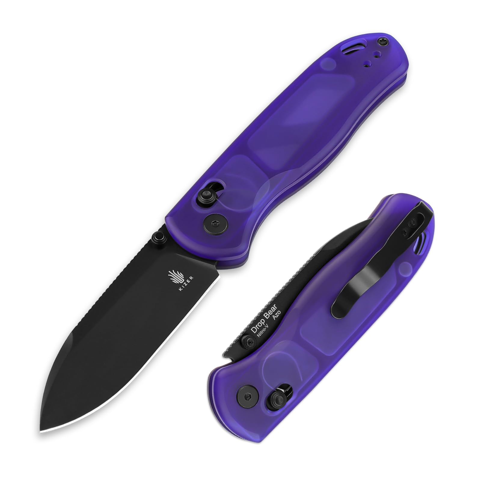 Kizer Drop Bear EDC Pocket Knife, 2.97” Nitro-V Steel Blade Magic Blue PC Folding Knife with Thumb Stud Opener, Lightweight Clutch Lock Camping Hunting Knife for Men Women Gift V3619A5