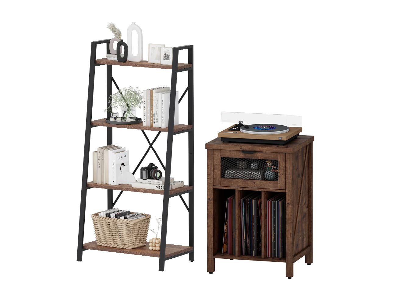 BON AUGURE 4 Tier Bookshelf and Record Stand