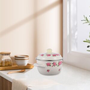 VOSAREA Enamelware Pot, 18cm Enamel Stockpot with Lid Floral Retro Cooking Pot Simmer Pot Deep Enamelware Soup Pot for Home Restaurant 2L