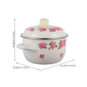 VOSAREA Enamelware Pot, 18cm Enamel Stockpot with Lid Floral Retro Cooking Pot Simmer Pot Deep Enamelware Soup Pot for Home Restaurant 2L