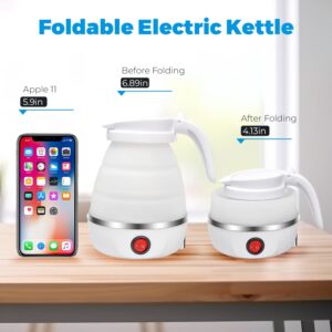 Foldable Electric Kettle for Travel, Portable Collapsible 600ML Kettle with Auto Shut-Off, 110V Silicone Quick Boiling Hot Water Kettle for Coffee Tea Boiling Water