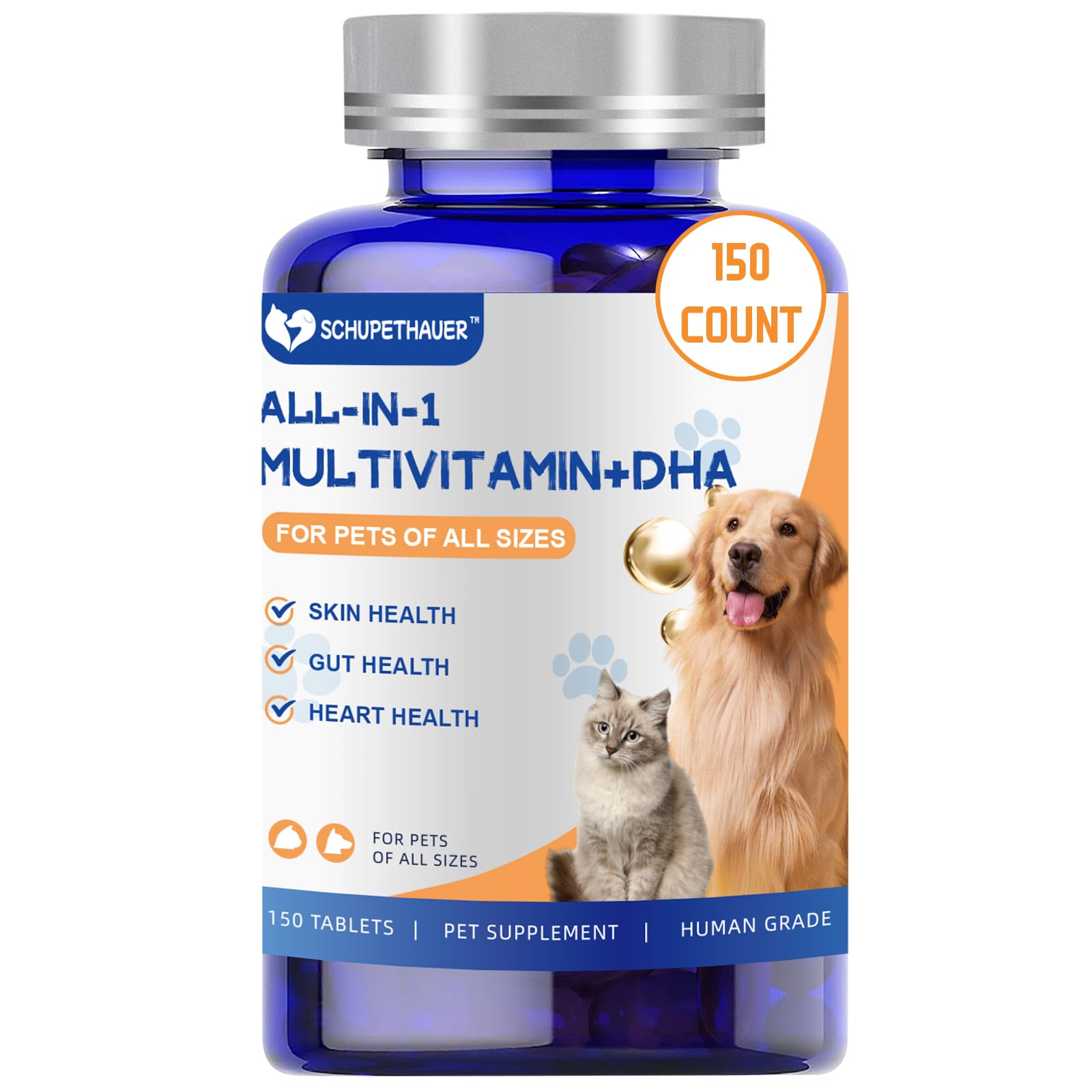 Pet Nutritional 12-in-1 Multivitamin Supplement Tablets for Dogs& Cats, Supports Immune, Skin, Gut Health with Vitamins A, B, C, D, E & Minerals, 150 Tablets