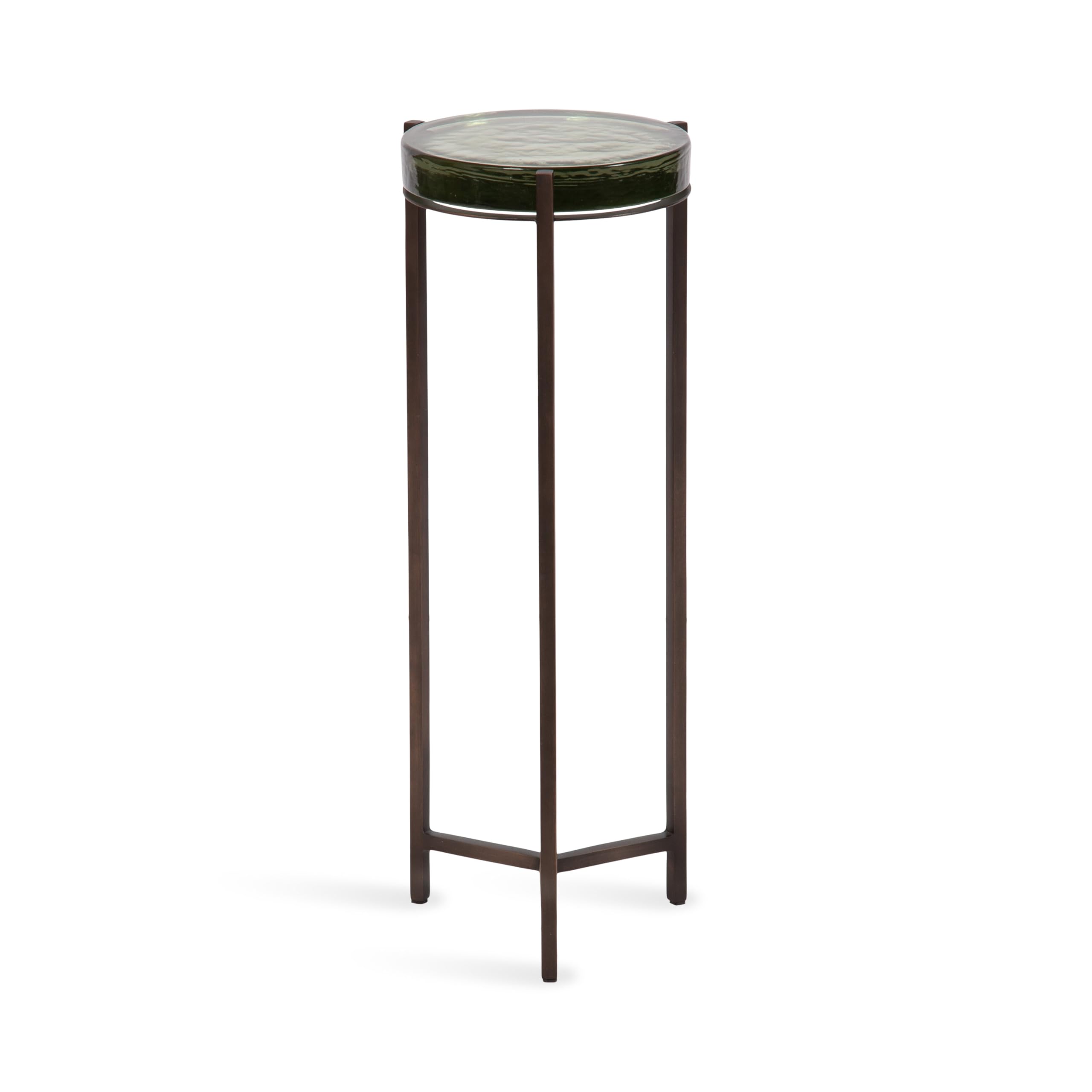 Kate and Laurel Aguilar Modern Drink Table, 9 x 9 x 23, Sage Green Glass and Bronze, Unique Round Glass Mini Table for Use as Bathroom Accent Table or Pedestal Martini Table