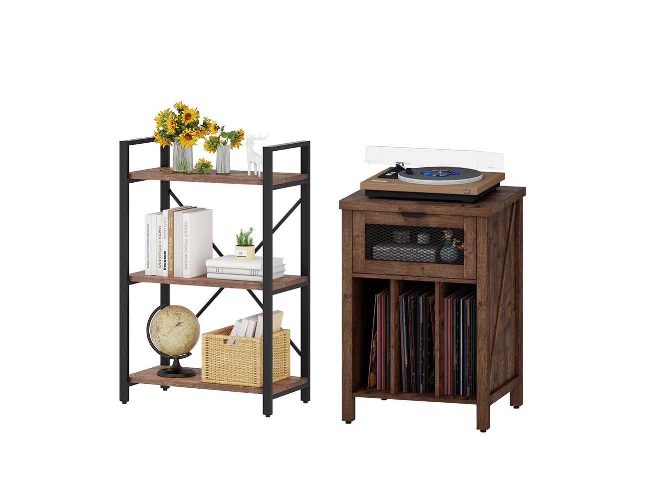 BON AUGURE 3 Tier Bookshelf and Record Stand