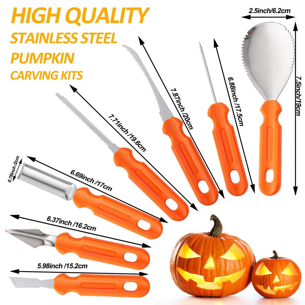 Halloween Pumpkin Carving Kit, Professional Heavy Duty Carving Set, Stainless Steel Pumpkin Carving Tools for Halloween, Jack-O-Lantern Decoration Sculpting Set for Adults and Kids(7 PCS)