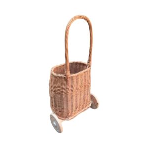 Wicker Shopping Trolley Cart with Wheels, Rattan Willow Handmade Basket