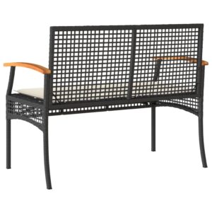 MINERWALL Patio Bench with Cushion Black Poly Rattan Acacia Wood,Comfortable Patio Bench with Padded Cushion and Durable Rattan Frame for Outdoor Use Patio Benches, Outdoor Furniture, Outdoor Benches