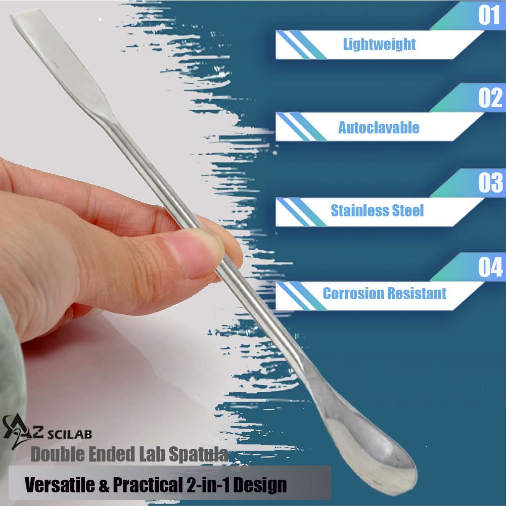 A2Z Multipurpose Lab Spoon Spatula Stainless Steel, Double Ended Sampling Spoon Long Handle Mixing Spatula for Medicine, Powders Gel Cap Filler- Laboratory Supplies for Experiments & Lab Use - 9 inch