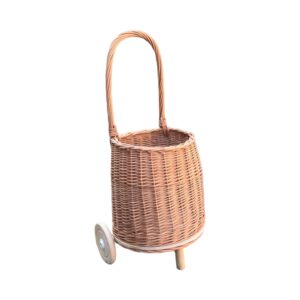 wicker shopping trolley cart with wheels, rattan willow handmade basket