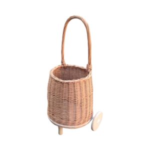 Wicker Shopping Trolley Cart with Wheels, Rattan Willow Handmade Basket