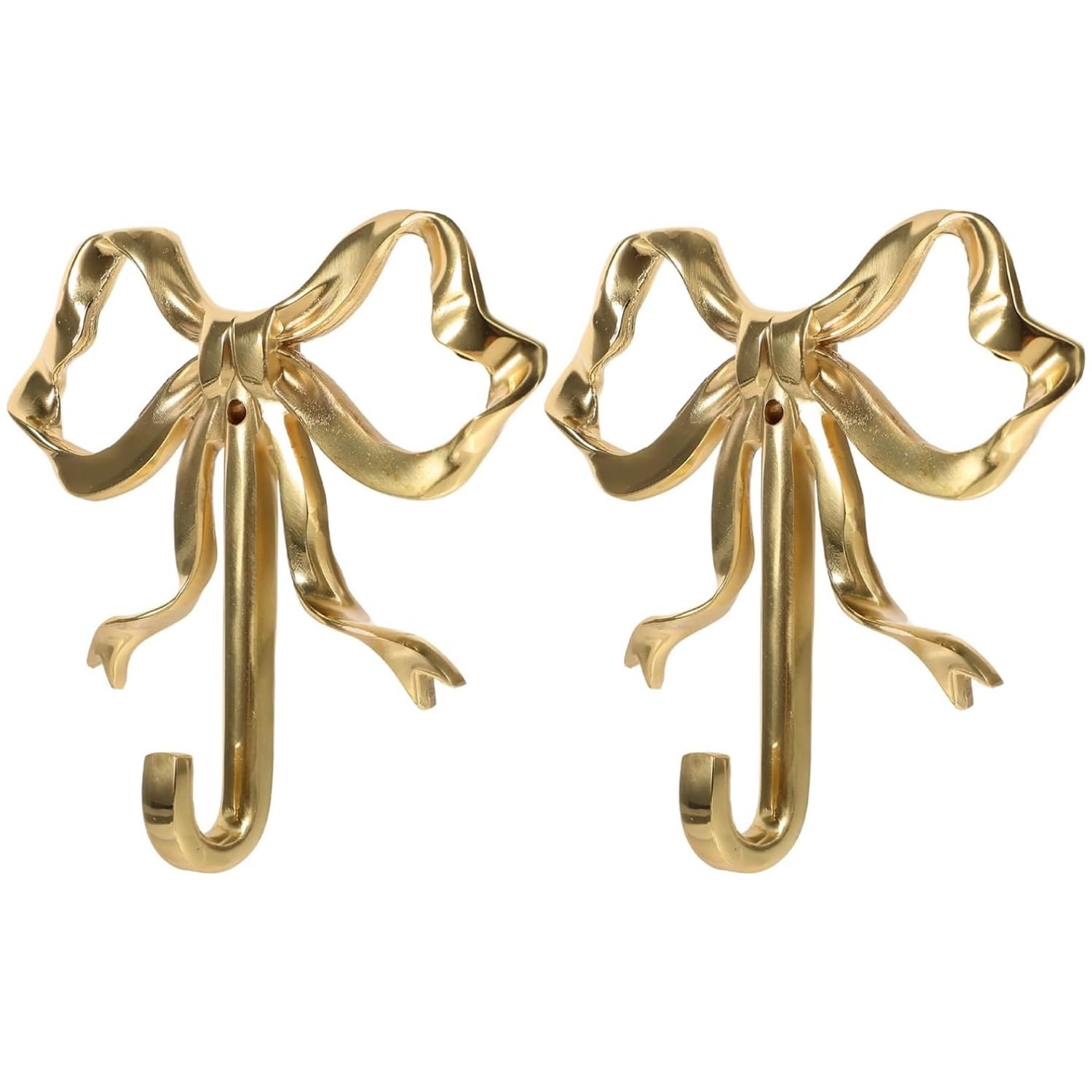 TIMCHESS 2Pcs 3.75 x 3.94 inches Gold Bow Hooks for Wall, Brass Bow Hooks Door Hanger, Decorative Towel Hooks Coat Hat Hooks, Bow Wall Decor for Bathroom Kitchen Living Room