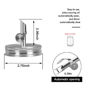 Auto-locking Free Flow Spout Pouring Cap 304 Stainless Steel for 2.75 Inch Regular Mouth Mason Jar Pour Oils,Moonshine,Vodka,Beverages,Coffee,Juices(NO JAR)