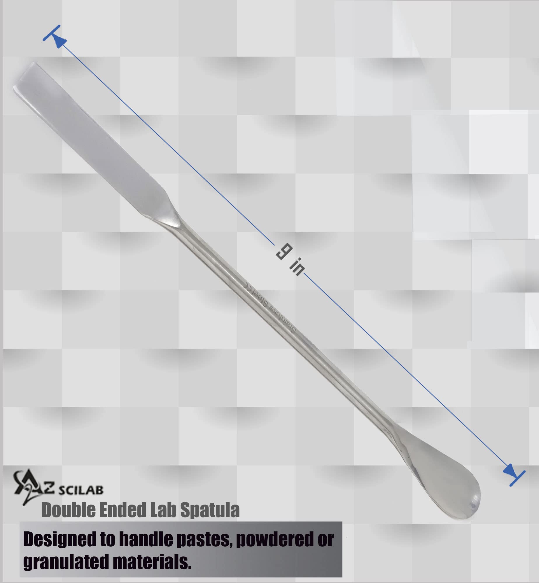 A2Z Multipurpose Lab Spoon Spatula Stainless Steel, Double Ended Sampling Spoon Long Handle Mixing Spatula for Medicine, Powders Gel Cap Filler- Laboratory Supplies for Experiments & Lab Use - 9 inch