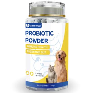 pet probiotics powder for dogs & cats of all ages, 5-strain probiotic supplement for digestive health & gut health, 20 stick packs (60g/2.12oz)